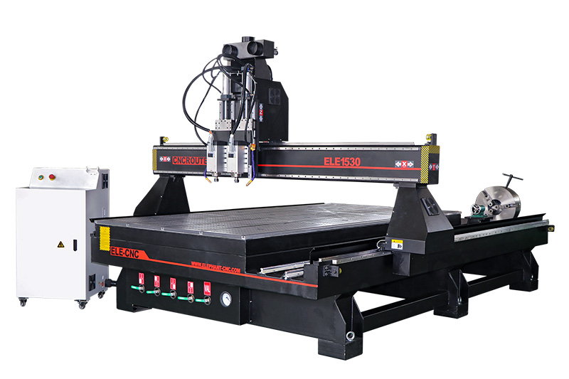 Double Head 4th Axis Rotary Wood Carving Machine with Pneumatic System