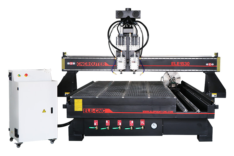 Double Head 4th Axis Rotary Wood Carving Machine with Pneumatic System