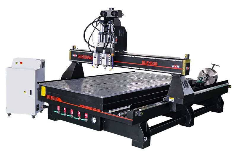 Double Head 4th Axis Rotary Wood Carving Machine with Pneumatic System